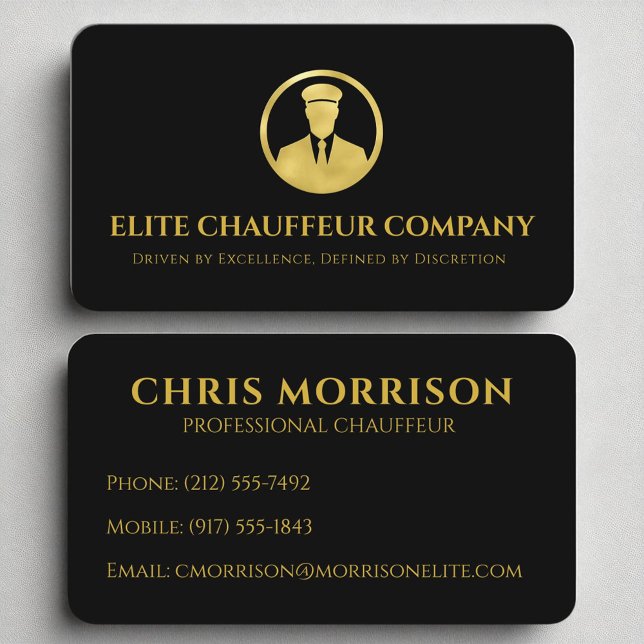 Black Guld Luxury Chauffeur Elegant Editable Logot Visitkort (Skapare uppladdad)