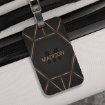 Black Guld Luxury Modern Minimal Abstrakt Bagagebricka<br><div class="desc">En coola luxuriös stil-abstrakt bagagetagg med svart och guld-geometrisk utformning. Anpassa med ditt monogram och namn.</div>