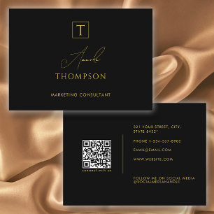 Black Guld Luxury Monogram Social Media QR-kod Visitkort