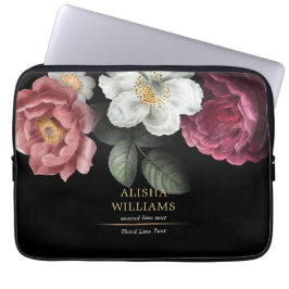 Black Guld Luxury Personlig Blommigt Laptop Fodral