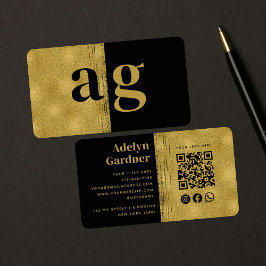 Black Guld Luxury QR Code Monogram Social Media Visitkort