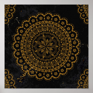 Black guld mandala poster