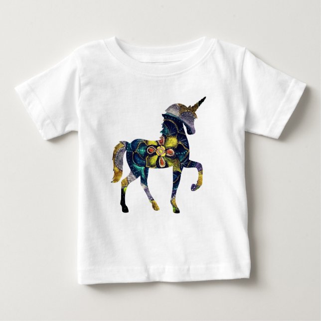 Black & Guld Mandala Unicorn Art T Shirt (Framsida)