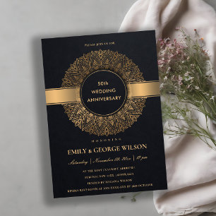 BLACK GULD MANDALA VARJE ÅR 50 ÅR INBJUDNINGAR