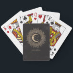 Black Guld Måne Stars Mandala Celestial Casinokort<br><div class="desc">Elegantens officiella design börjar med ett halvmånsfärande måne och stjärnor omgivna av en mandala. Bilden och texten är projektionsyta guld färg och bakgrunden är svart.</div>