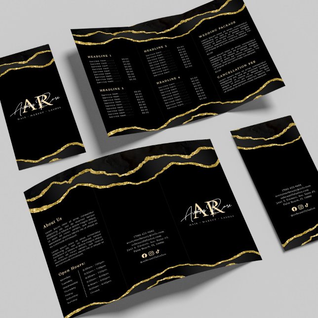 Black & Guld Marble Agate Beauty Salon Brochure (Skapare uppladdad)