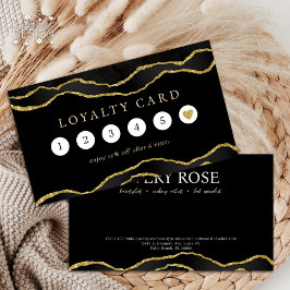 Black & Guld Marble Agate Beauty Salon Loyalty Visitkort