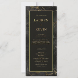 Black guld marble agate Bröllop Ceremony Program