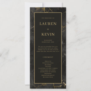 Black guld marble agate Bröllop Ceremony Program