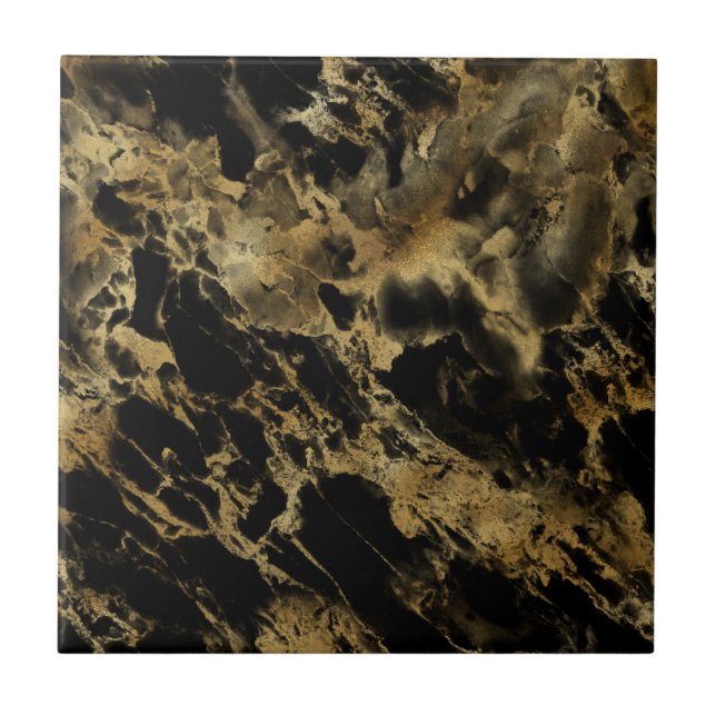 Black Guld Marble Agate Trendig Chic Kakelplatta (Framsidan)