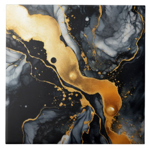 Black Guld Marble Alcohol Bläck Abstrakt Kakelplatta