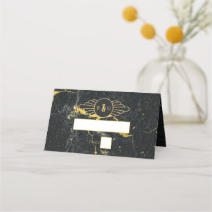 Black Guld Marble Art Deco Bröllop Placeringskort