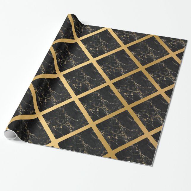 BLACK GULD MARBLE BIRTHDAY BRÖLLOP WRAP PRESENTPAPPER (Utrullad)