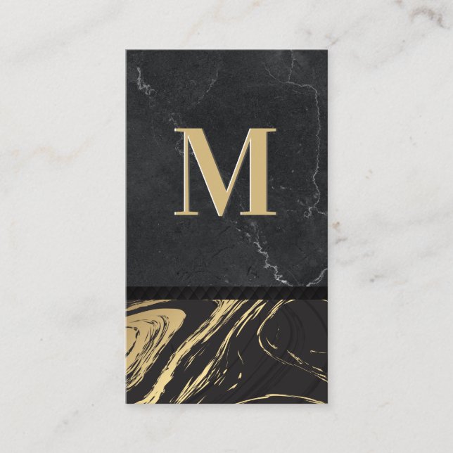 Black Guld Marble | Engraved Monogram | Slate Visitkort (Framsida)