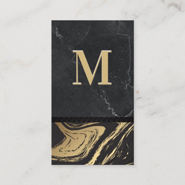 Black Guld Marble | Engraverat monogram Visitkort (Framsida)