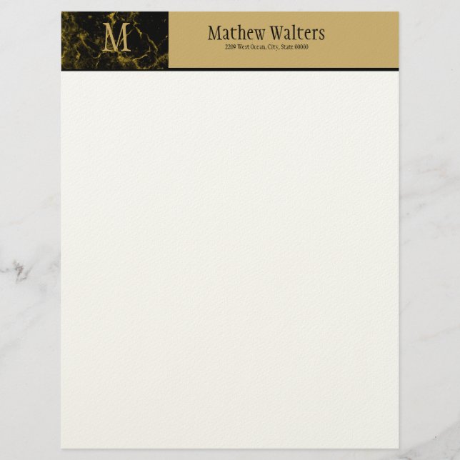 Black Guld Marble Felt Papper Letterhead (Framsida)