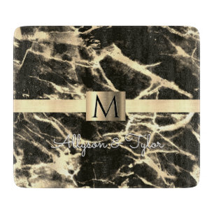Black & Guld Marble, Guld Band, Namn & Monogram