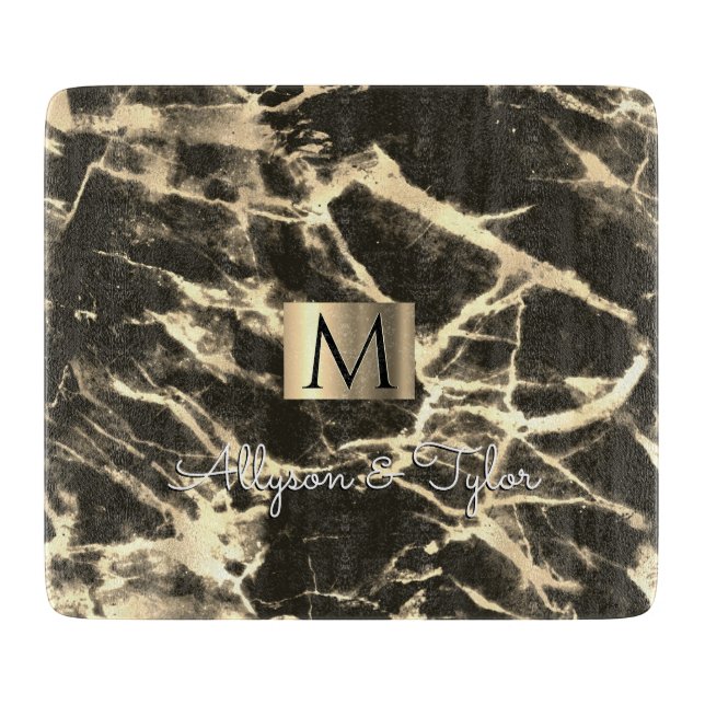 Black & Guld Marble, Guld Box, Namn & Monogram (Framsidan)