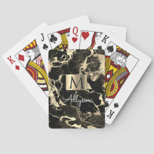 Black & Guld Marble Guld Box, Namn & Monogram Vs5 Casinokort