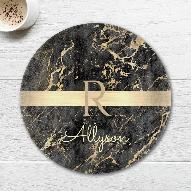 Black & Guld Marble, Guld Pub, DIY Namn & Monogram (Skapare uppladdad)