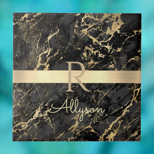 Black & Guld Marble, Guld Pub, DIY Namn & Monogram Kakelplatta
