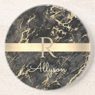 Black & Guld Marble, Guld Pub, DIY Namn & Monogram Underlägg