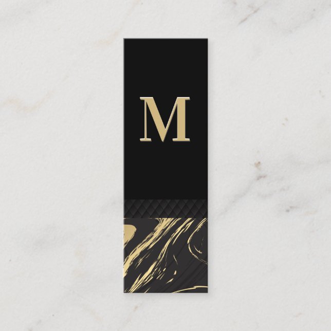 Black Guld Marble | Klassiskt monogram Mini Visitkort (Framsida)