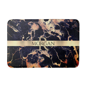 Black+Guld Marble Lg Guld Rand Namn+Monogram Vs2 Badrumsmatta