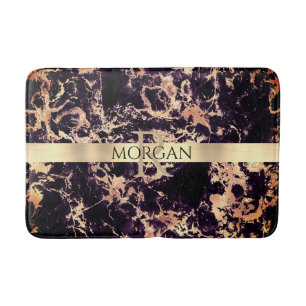 Black+Guld Marble Lg Guld Rand Namn+Monogram Vs3 Badrumsmatta