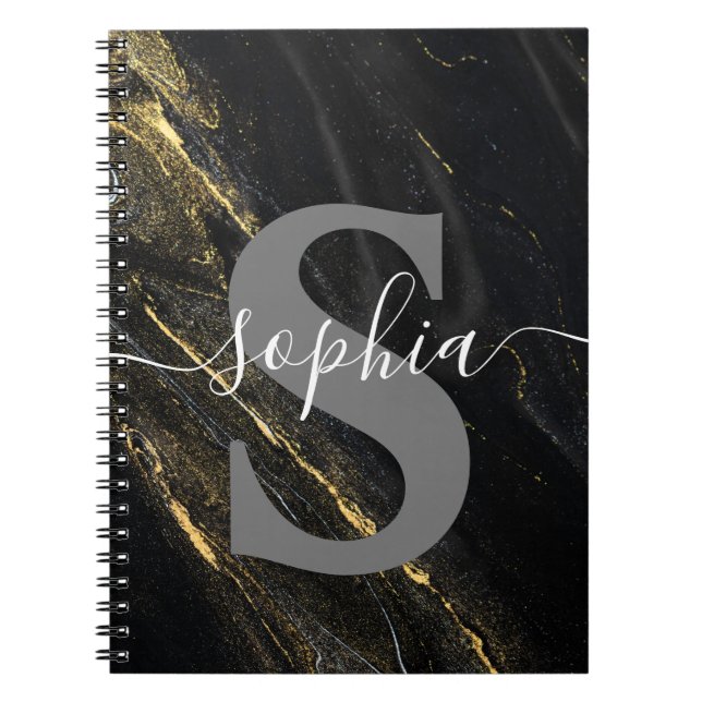 Black Guld Marble Monogram Initial Personlig Anteckningsbok (Framsidan)