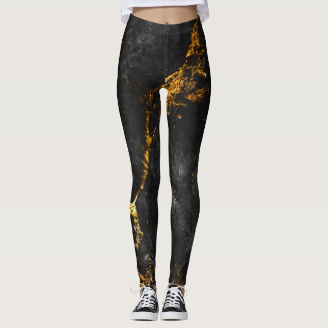 Black Guld Marble, Natural Mönster. Leggings (Framsida)