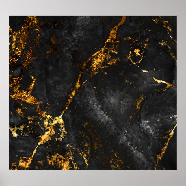 Black Guld Marble, Natural Mönster. Poster (Framsidan)