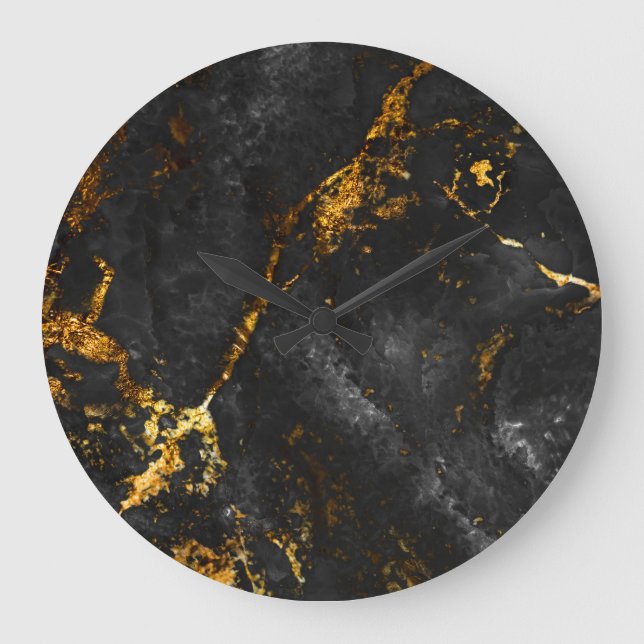 Black Guld Marble, Natural Mönster. Stor Klocka (Framsida)