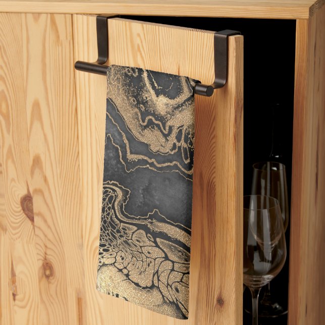 Black Guld Marble Söt Kökshandduk (Thirds Fold)