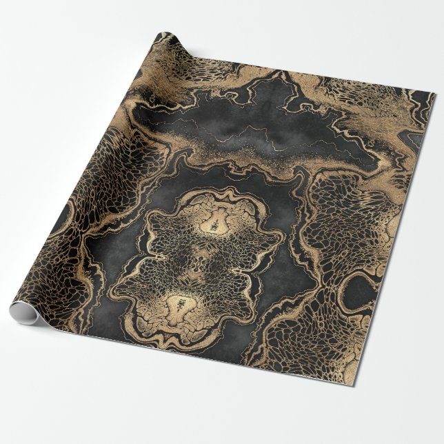 Black Guld Marble Söt Presentpapper (Utrullad)