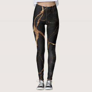 Black Guld Marble Stone Struktur Abstrakt Leggings