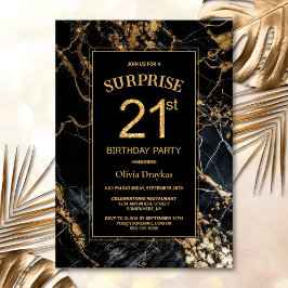 Black Guld Marble Surprise 21:a födelsedagen Party Inbjudningar