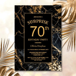 Black Guld Marble Surprise 70:e Födelsedagsfesten Inbjudningar