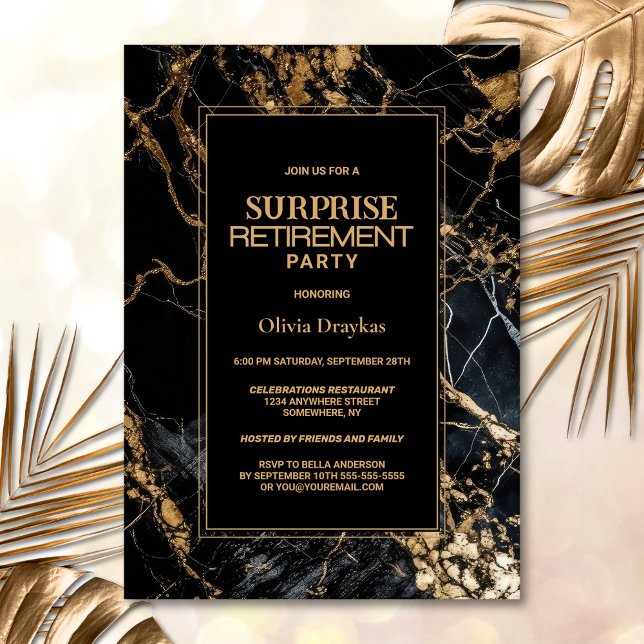 Black Guld Marble Surprise Pension Party Inbjudningar (Skapare uppladdad)