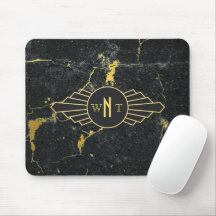 Black Guld Marble Three Brev Monogram Art Deco