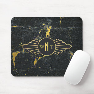 Black Guld Marble Three Brev Monogram Art Deco Musmatta