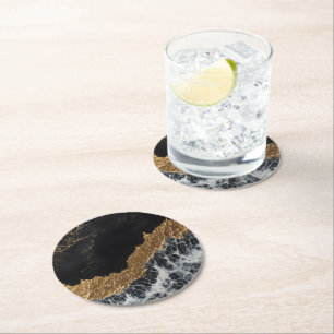 Black Guld Marble Underlägg Papper Rund