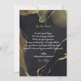 Black & Guld Marblwill be my bridesmaid inbjudan
