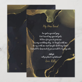 Black & Guld Marblwill be my bridesmaid inbjudan
