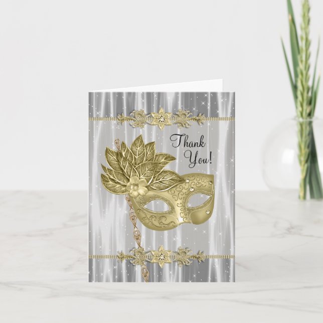 Black Guld Masquerade Party tackkort (Framsida)