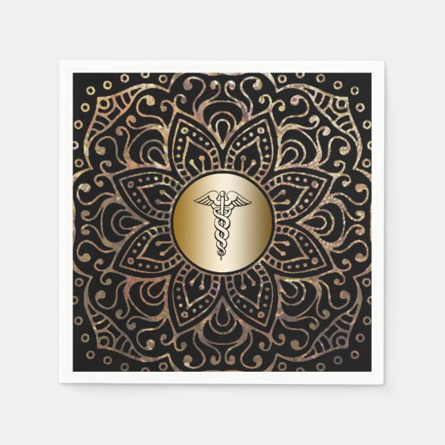 Black Guld Medical Caduceus Symbol Nurse Doktor Pappersservett (Framsidan)