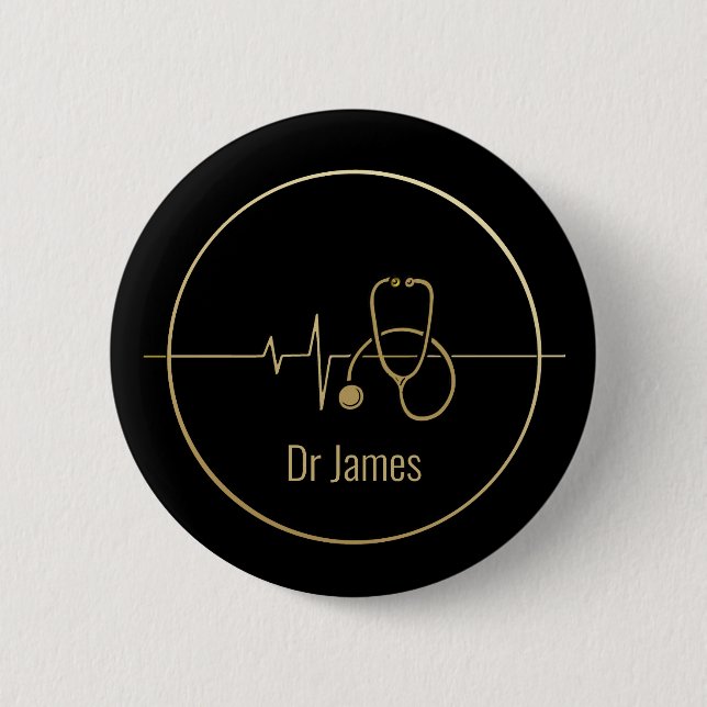 Black Guld Medical Stethoscope Heartslag Knapp (Framsida)