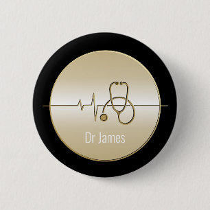 Black Guld Medical Stethoscope Heartslag Knapp