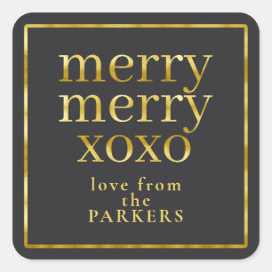 Black Guld Merry Merry XOXO ID1009 Fyrkantigt Klistermärke