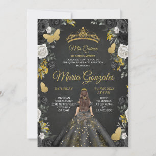 Black & Guld Mexican Charra Mis XV Anos Inbjudan